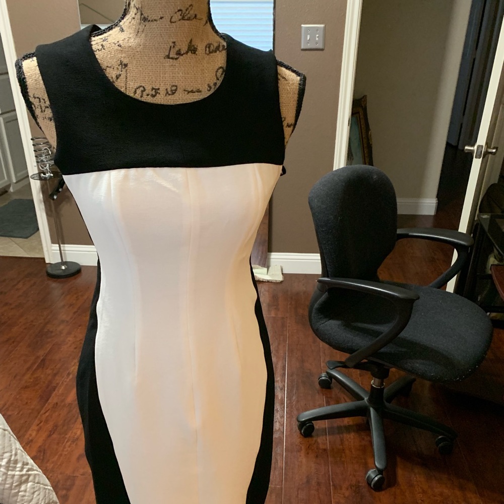 Black and white backless dress.